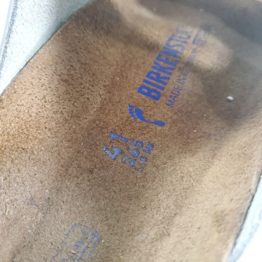 Sz 10 N Narrow Women's Birkenstock White Leather Arizona Sandals White Buckle